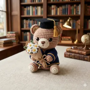 Handmade Crochet Graduation Bear with Flowers - Class of 2026 Plush Collectible, Unique Milestone Keepsake Gift for Her