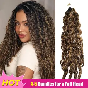 【New Color】ISEE HAIR Crochet Human Hair Burmese Curly Highlight & Natural Black & #4 Chocolate Brown Human Hair Extensions Miracle Knots Pre-Separated 50g/Pack–Knotless Boho Braids, 4-5 Packs for Full Head Vacation Hair#Summervibes#ISEECrochetNewArrivals