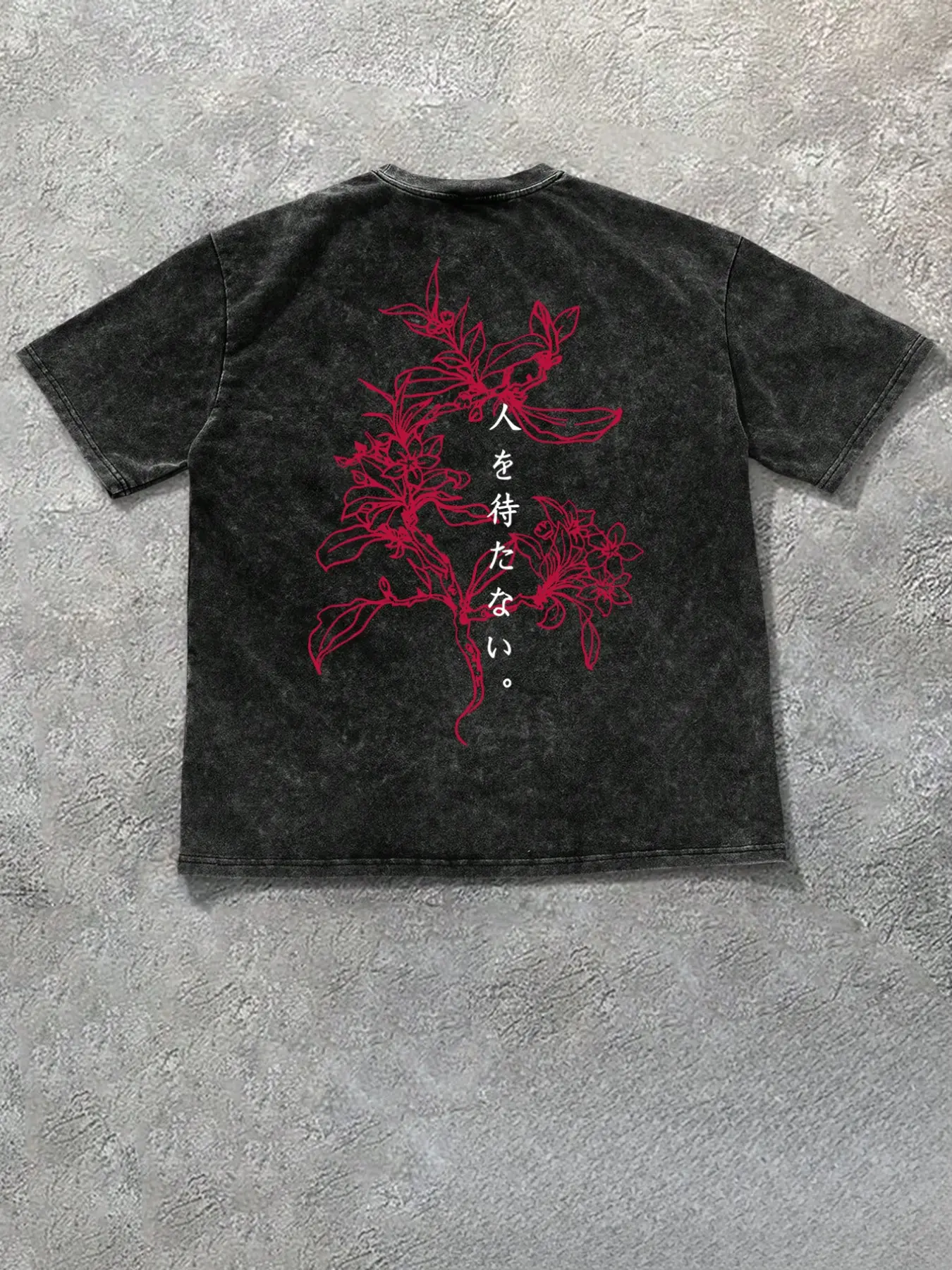 Unisex Japanese Style Aesthetic Vintage Flower Print Washed Short Sleeve T-Shirt, Dark Zen Loose Fit Cotton Top, Summer Street Fashion, Streetwear