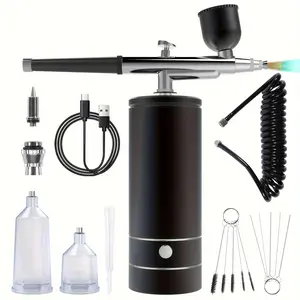 SAVILAND Portable Airbrush Kit with Compressor - Rechargeable Cordless Non-Clogging High-Pressure Air Brush Set for Nail Art Cake Decor Makeup Barber Model Painting BLACK
