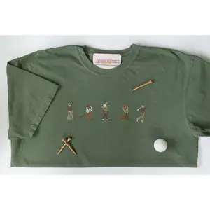 Golfers Swinging Golf Clubs Machine Embroidered T-Shirt