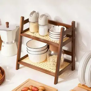 Bamboo 2-Layer Coffee Station Storage Rack, Countertop Cup Holder & Organizer for Kitchen, Living Room, Tea/Coffee/Matcha Bar Condiment & Accessory Display