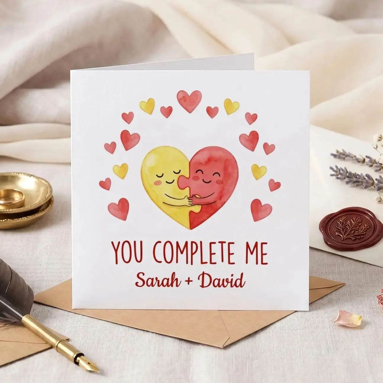 Personalized Anniversary Card for Husband ,Custom Name Puzzle Heart Card , Keepsake Card for Wife, First Paper Anniversary Gift for Partner