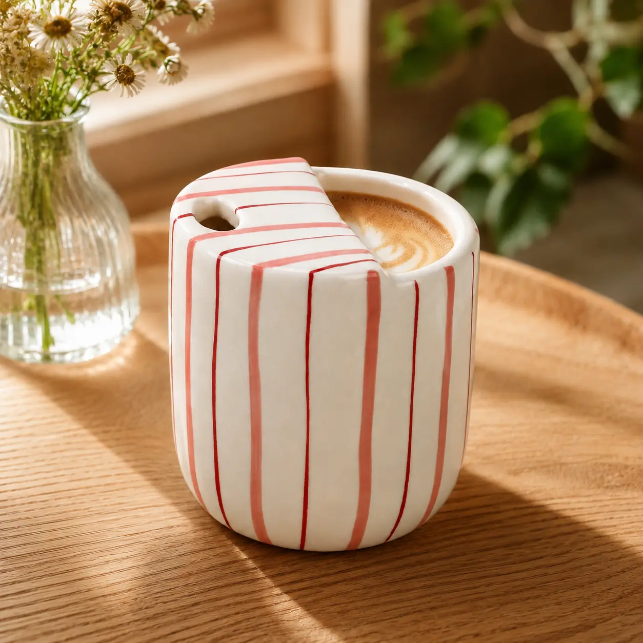 Pink Striped Ceramic Mug 10oz Cute Travel Coffee Tea Mug with Lid Perfect Gift for Women Dishwasher Safe Microwave Safe Reusable Lead Free Ideal for Coffee Lovers and Everyday Use