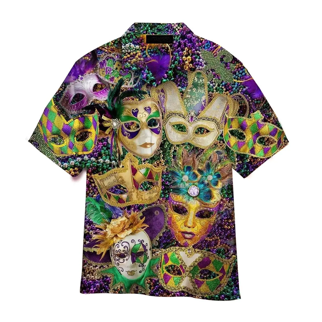 Happy Mardi Gras Carnival Purple Hawaiian Shirt W