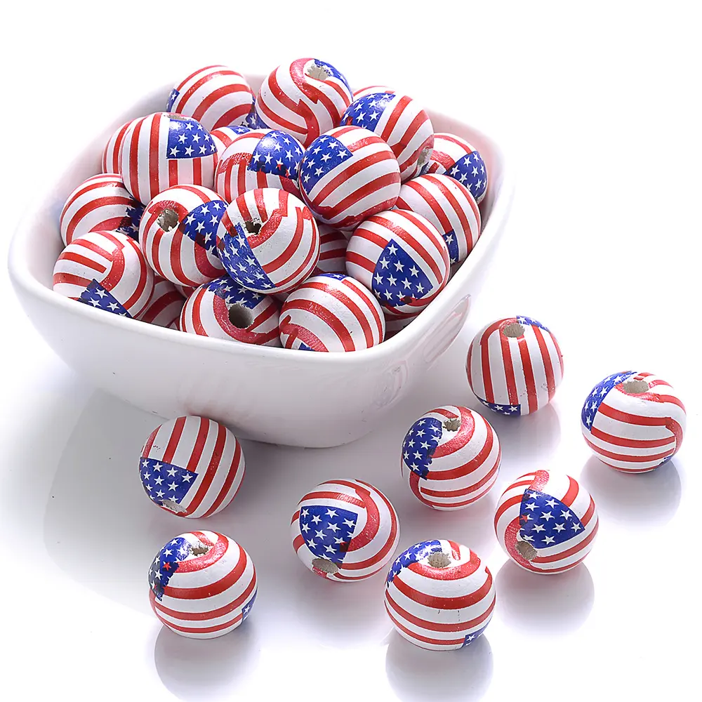 10psc 16mm American Design Wooden Beads Spacer Beads & Bead Assortments for Jewelry Making Hairpins Phone Case Sewing Clothing Accessories