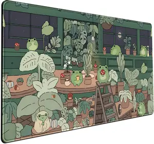 Cute Frog Kawaii Green Desk Decor Mat, Large Gaming Mouse Pad for Computer Keyboard Laptop, Home Office Accessories for Girl (31.5x15.7 in)-with Stitched Edges Pad