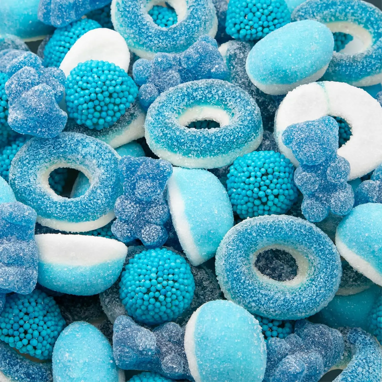 Blue Candy Mix, Blue Raspberry Candy, Sweet & Sour Gummies, 1 Lb Bag | Gummi Bears, Berries, Gummy Rings & Puffs, Baby Shower Party Favors for Boy