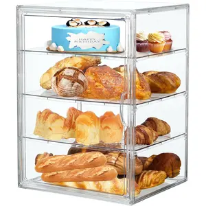 Large Capacity Kitchen Bread Storage Box, 4-Tier Adjustable Food Storage Container, Clear Airtight Countertop Organizer, Multifunctional Transparent Food Holder for Muffins, Bagels and Daily Snacks