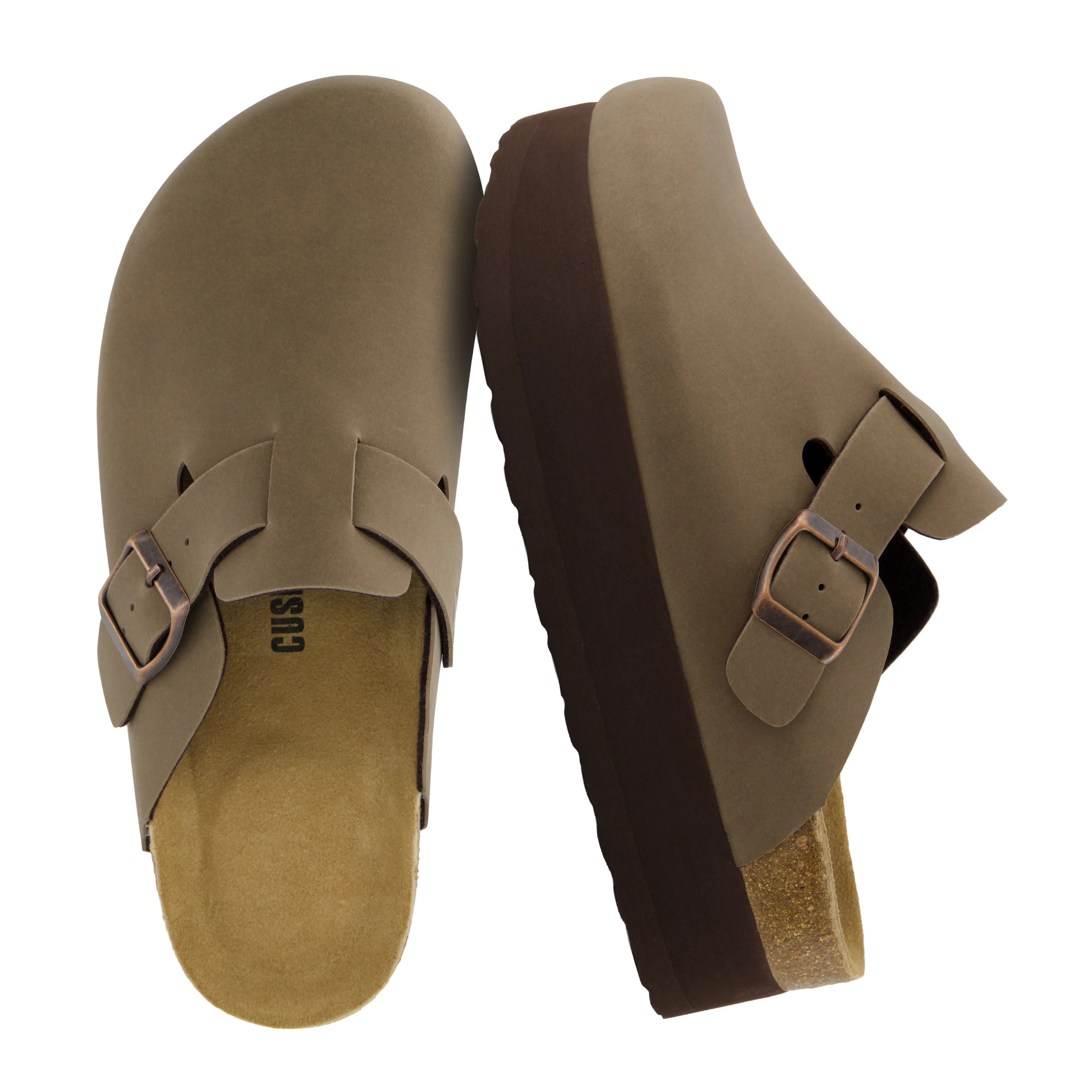 Cushionaire Loom Platform Clogs For Women | Stylish Vegan Leather Closed Toe Clogs With Adjustable Buckle and Memory Foam Cork Footbed | Classic Platform Mule Design For Everyday Indoor and Outdoor Wear