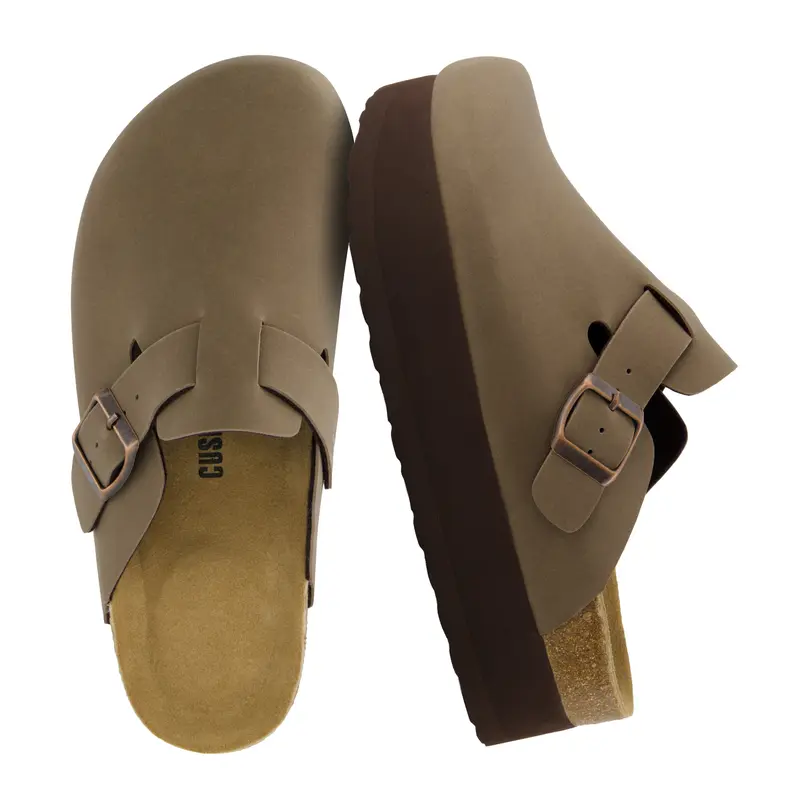Cushionaire Loom Platform Clogs For Women | Stylish Vegan Leather Closed Toe Clogs With Adjustable Buckle and Memory Foam Cork Footbed | Classic Platform Mule Design For Everyday Indoor and Outdoor Wear