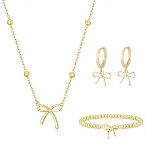 Necklace Bracelets Earrings Jewelry Set for Women Dainty Bow Necklace Gold Cute Choker Small Pendant Charm Necklaces Teen Gift Trendy Stuff Personalized Jewelry Gifts summerwins