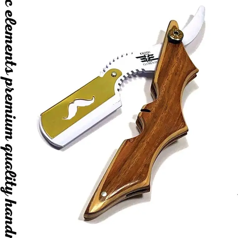 Straight Edge Razor White Engraved Stylish Men and Women Stainless Steel Razor Folding Knife