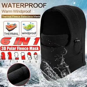 Waterproof Warm Windproof Thermal Fleece Balaclava Mask 6 in 1 3D Polar Fleece Cap Hooded Neck Warmer for Hiking Outdoor