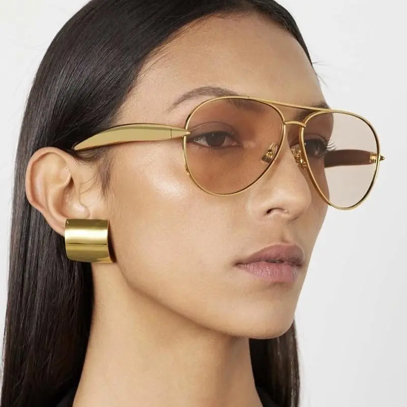 Thin Metal Double Bridge Aviator Frame Sunglasses UV Protection Fashion Shades for Women