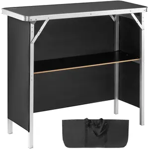 VEVOR Folding Portable Bar Table,  , Tradeshow Podium Table for Indoor, Outdoor, Party, Picnic, Exhibition, Includes Carrying Case, Storage Shelf and  Black Skirt, 38.39" x 15.16" x 34.25"