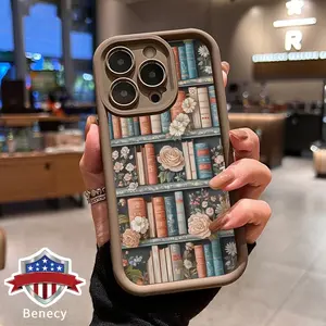 Soft Phone Case for iPhone 16 15 14 Pro Max 13 12 11 XR XS Plus E Floral Book Haven Pattern TPU Bumper Camera Lens Protection Rugged Durable Phone Cover