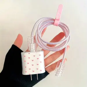 5-Piece Heart Data Cable Protector Set, Cute Fairy Style, Fits Apple 18w/20w Fast Charging Cables, Lightning Cord, Perfect Gift for Friends