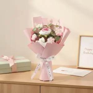 Handmade Crochet Flower Bouquet, 1 Count Artificial Flower Bouquet, Knitted Yarn Flowers for Birthday Gift, Home Decor, Party Decor, Handmade Knitted Rose