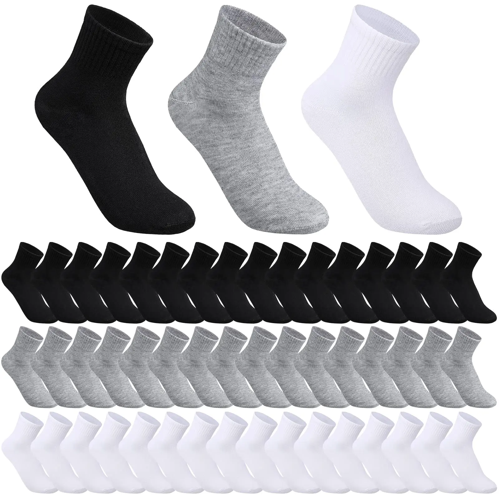 Men's Classic Elastic Polyester Quarter-Ankle Athletic Socks - Menswear, 48 Pairs - Black, 1 Size Sweat-Wicking Elastic Socks for Homeless (Bulk Pack)