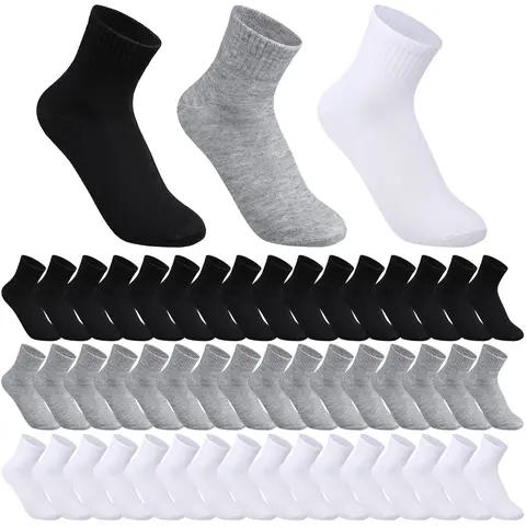 Men's Elastic Athletic Plain Quarter Socks - 48 Pairs - Black Bulk Pack, One Size, Sweat-Wicking Polyester, for Casual Daily Wear & Gym Use, Shoe-Compatible (For Homeless)