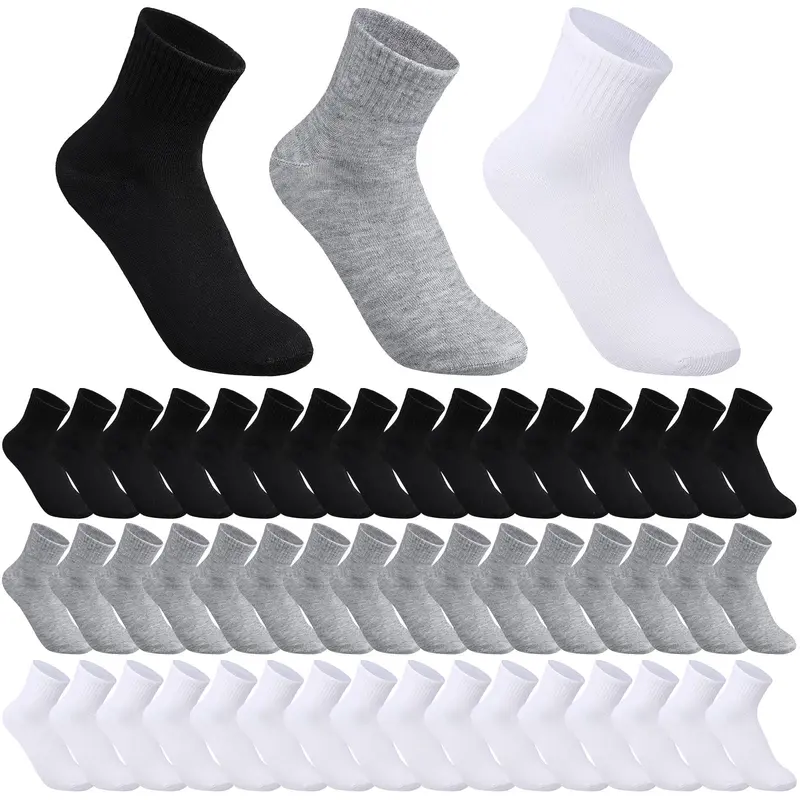 Men's Elastic Athletic Plain Quarter Socks - 48 Pairs - Black Bulk Pack, One Size, Sweat-Wicking Polyester, for Casual Daily Wear & Gym Use, Shoe-Compatible (For Homeless)
