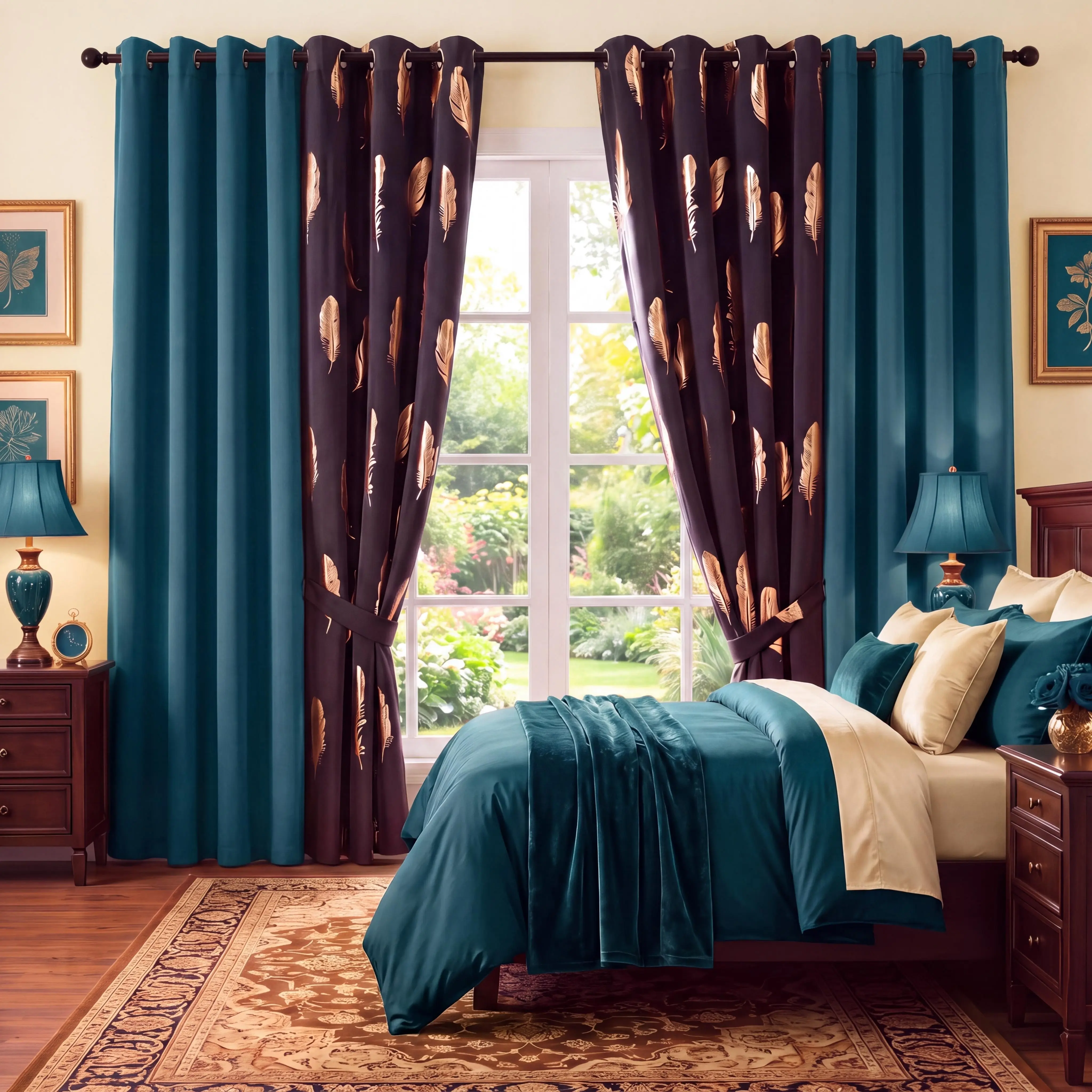 Lumina 4-Panel Grommet Blackout Curtain Combo, 2 Foil Metallic + 2 Solid Blackout Panels, Thermal Insulated Privacy for Living Room Bedroom, QF222 QF536