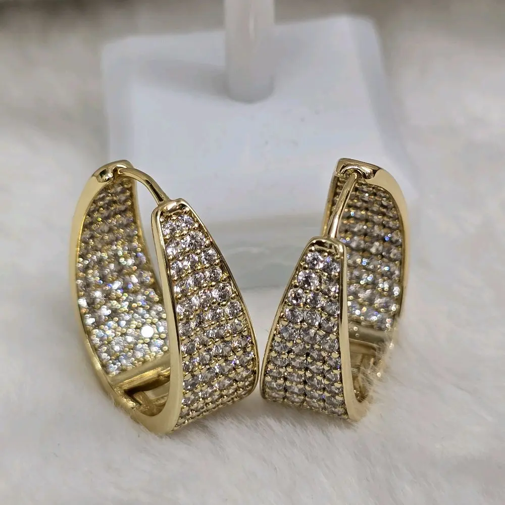 # 0160 Arracadas Medianas Adiamantadas Oro Laminado 14k Alta Calidad Elegantes Pendientes con zirconias Brillantes