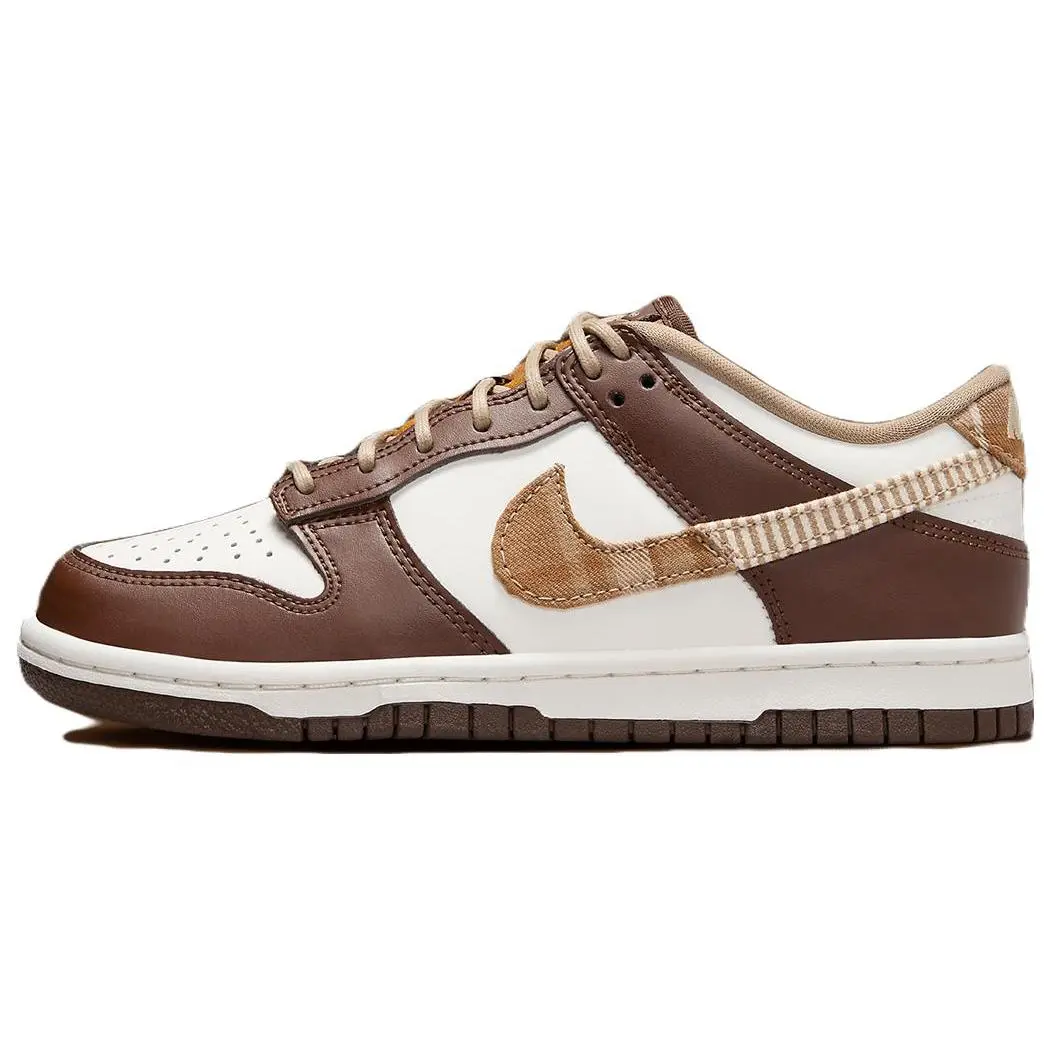Men's Nike Dunk Low 'Brown Plaid' GS New Lace-Up Casual Trainers (FV3653-191) - Plaid Detail, All Seasons, Round Toe, Flat Sole