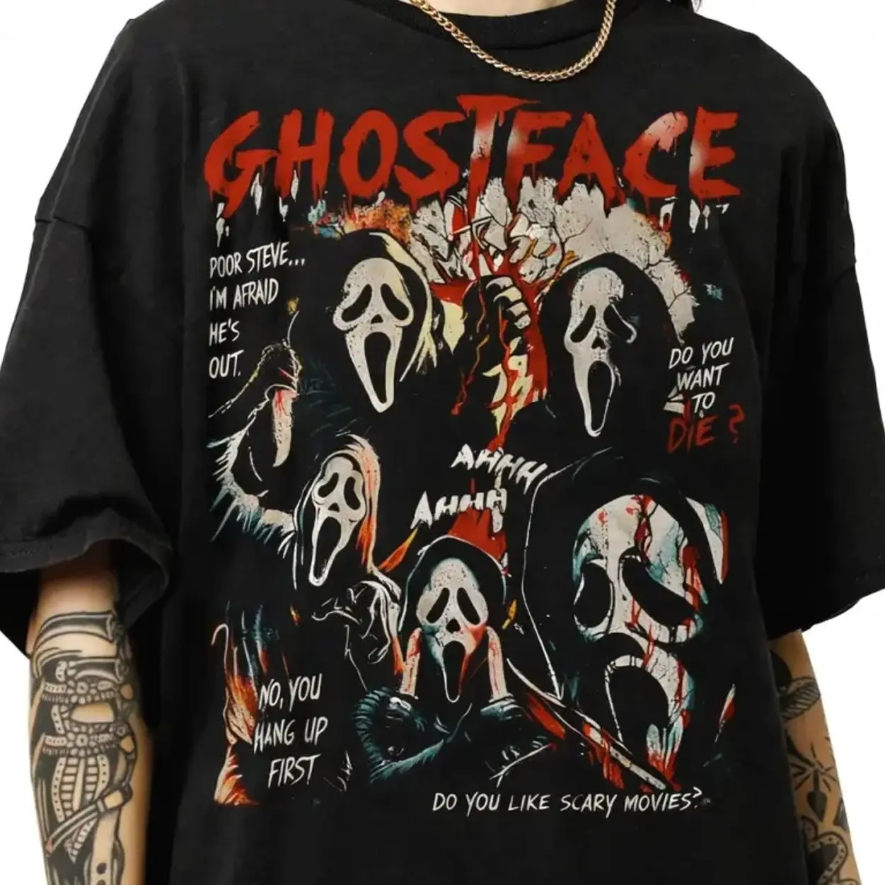 Ghostface Vintage 90s Graphic T-Shirt, Scream Horror Movies Shirt, Ghost Face Classic Retro Tees Gift For Women and Man Unisex T-Shirt Human Menswear Soft, shirt for women#EverydayStyle#TrendyOutfit 1K7