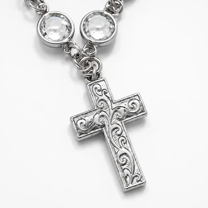 Faith-Inspired Crystal Cross Car Steering Wheel Charm, Silver Tone Beaded Hanging Ornament, Spiritual Blessing Symbol Auto Interior Decor, Meaningful Gift for Drivers,toolupgrade