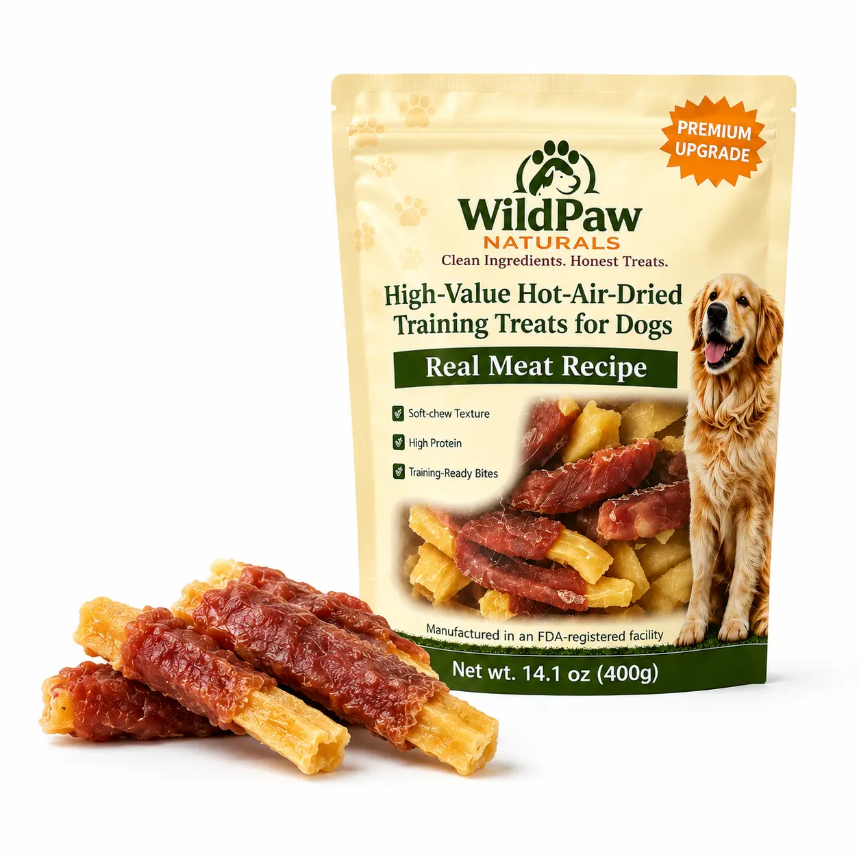 WildPaw Duck Breast Wrapped Sweet Potato Fries Dog Treats, Chewy Meaty Dairy-Free Snacks, 14.1 oz Everyday Rewards for Adult Dogs