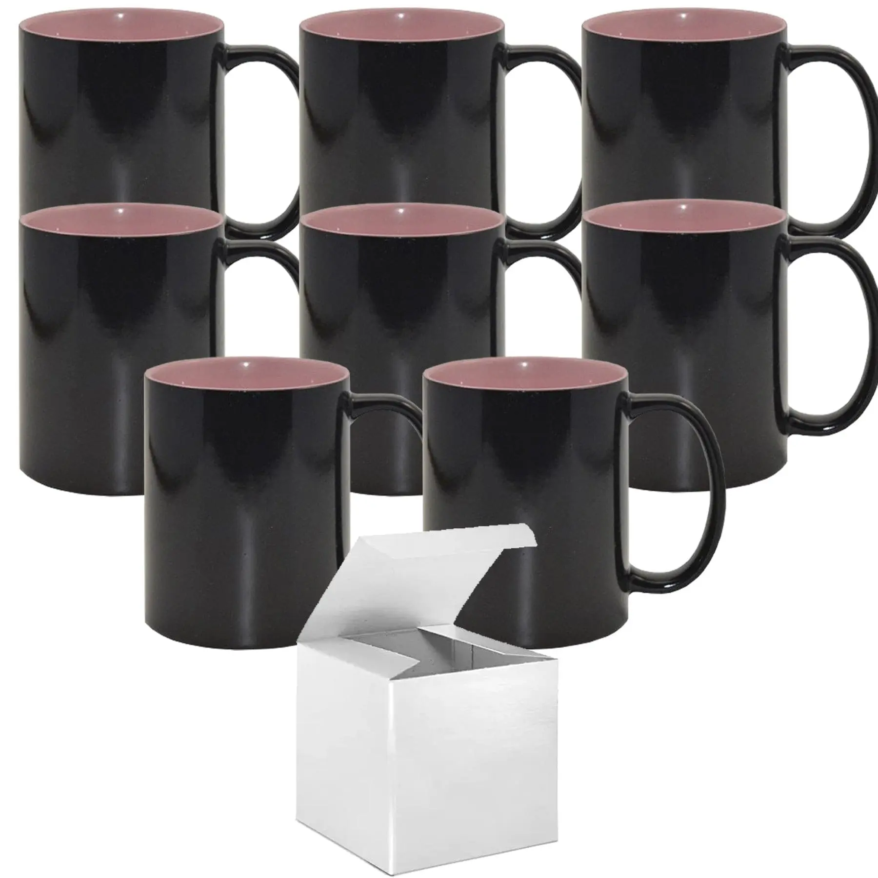 8 Pack Sublimation Color Changing Mug Set (15oz) with Pink Interior | Packaged in White Boxes