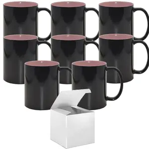 8 Pack Sublimation Color Changing Mug Set (15oz) with Pink Interior | Packaged in White Boxes