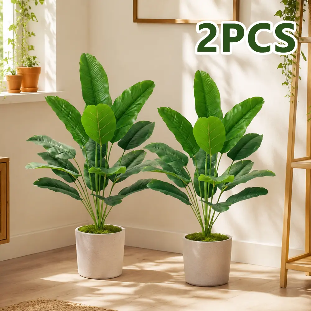 Decorative Fake Banana Tree & Synthetic Gypsophila Garland Set - Elegant Artificial Plants, Faux Leaves Trees, Decorative Fake Plants, Evergreen Low-Maintenance Nordic-Style Home Decor Items for Entryway, Indoors/Outdoors Use (No Vase Included)