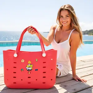 Large Capacity Women's Beach Bag Rubber Handbag Lightweight Durable Waterproof Easy to Clean Multifunctional Solid Color Tote Bag for Beach Supermarket Shopping Swimming Pool
