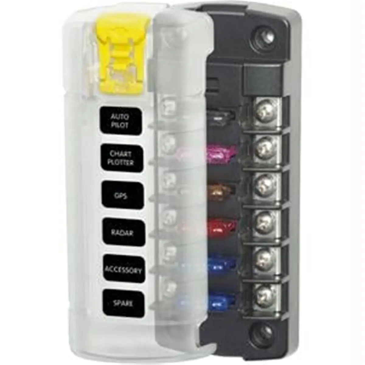 212 MAIN Blue Sea ST Blade Fuse Block with Cover - 6-Circuit Independent, No Negative Bus, Meets ABYC/USCG Requirements