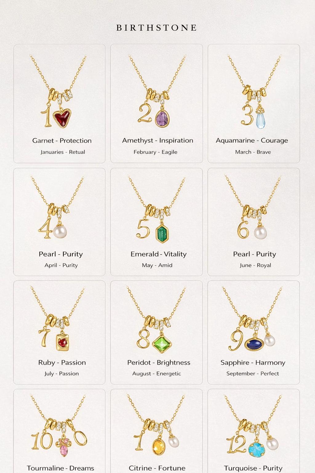 Tewiky Luxury Gold Smooth Natural Stone Hoop Necklace / Birthstone Month Number Pendant / Irregular Heart Birthstone Necklace – Dainty Premium Birthday Gift for Women