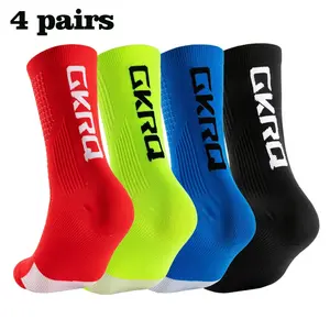 4-Pair Nylon Biking Compression Socks, Knee-High Funny Brand Sports Socks for Cycling, Nurse Use (White & Black)