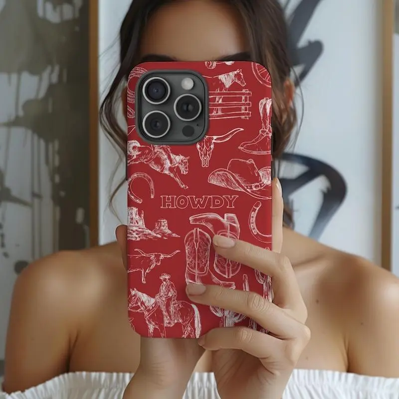 Red Cowgirl Western Phone Case Howdy Country Cowboy Suitable for IPhone17 11 12 13 14 15 16 Pro Max Air Plus