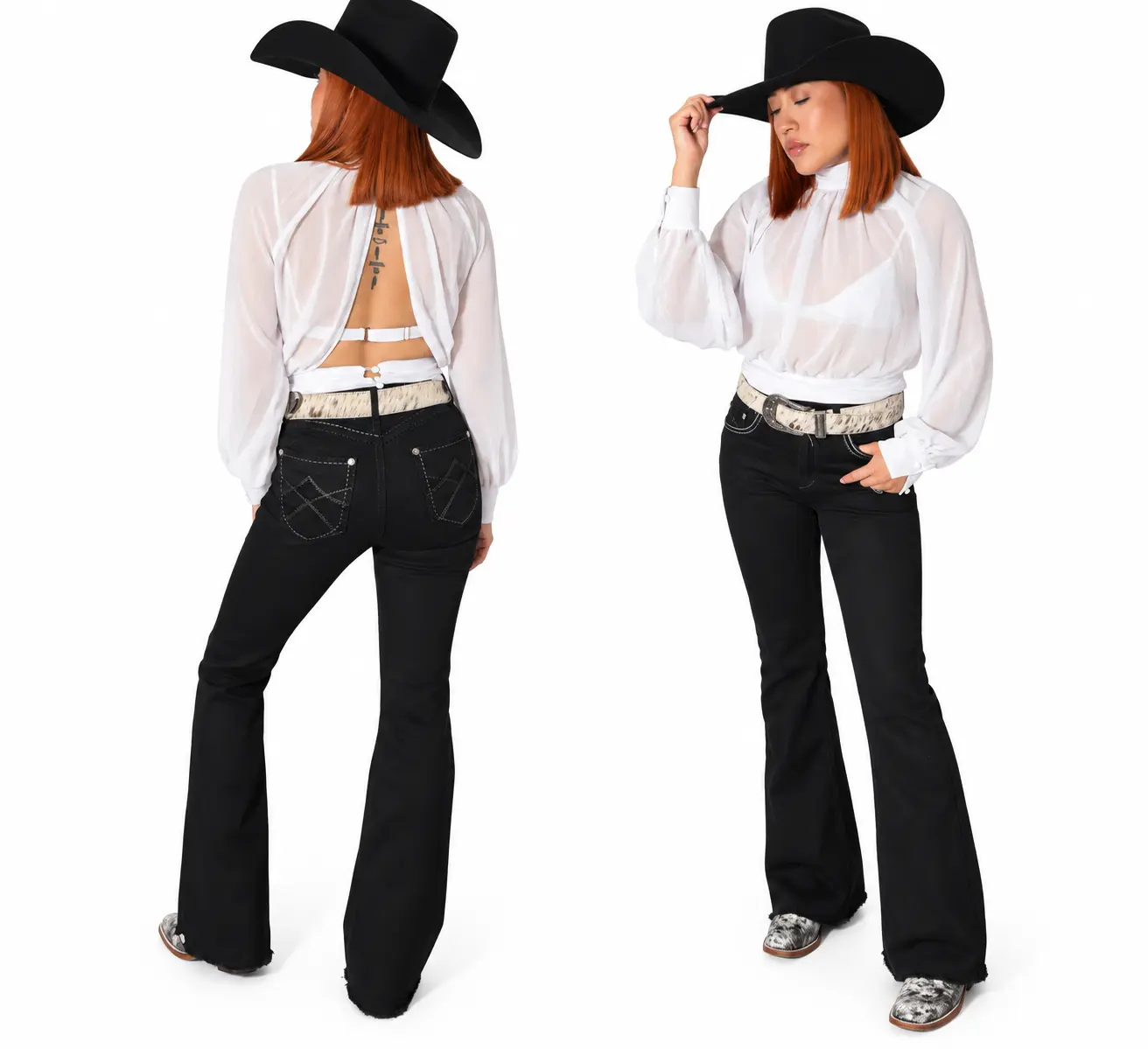 Chiffon Mock Neck Open Back Blouse