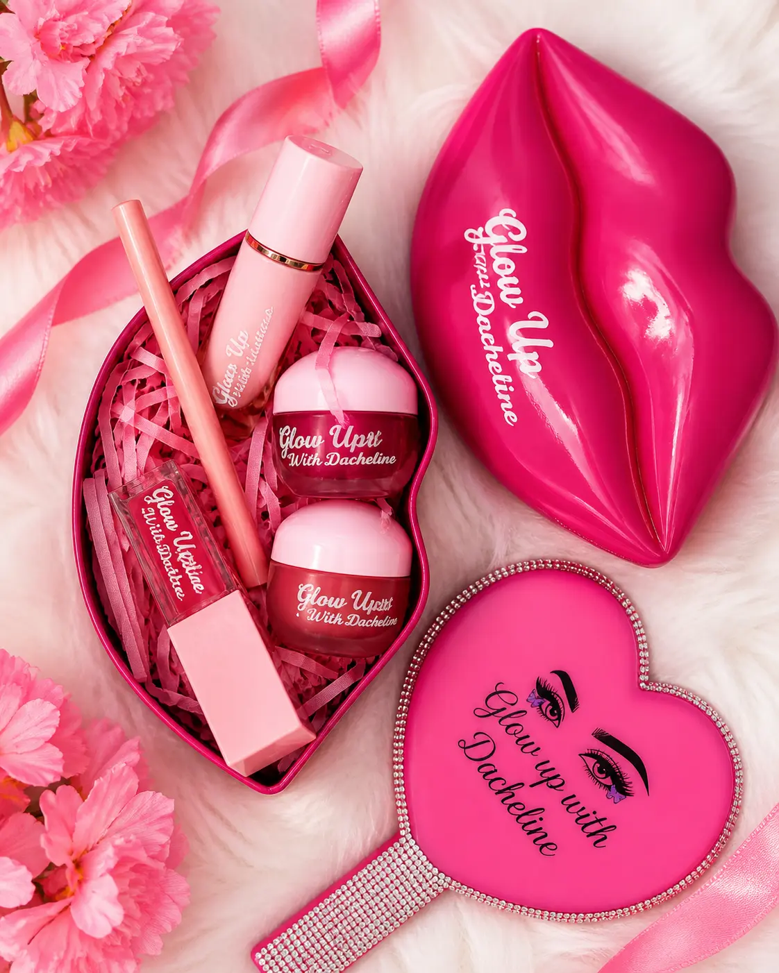 5 pieces kit gloss in free mirror glow with Dacheline I'm HERE TO HELP YOU GLOW