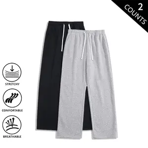 Men’s 2-Pack American Vintage Loose Straight-Leg Athletic Jogger Sweatpants — High Stretch, Breathable, Comfortable, Slimming Casual Long Pants