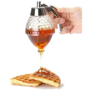 High quality No Drip Pot Syrup Honey Dispenser Container with Stainless Steel Top and Stand