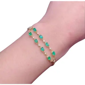 Dainty Emerald Tennis Bracelet, Colombian Emerald 925 Sterling Silver Bracelet