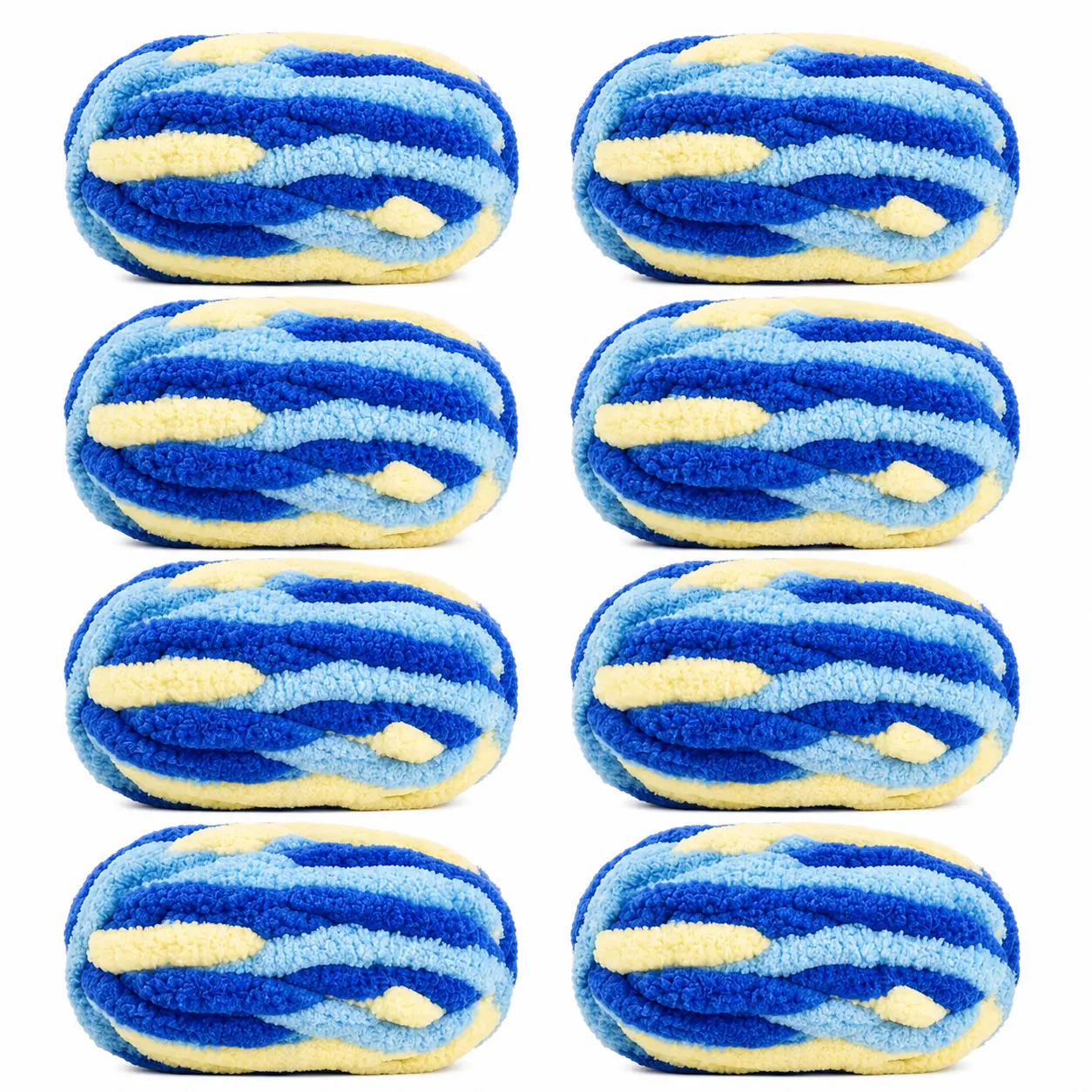 8-Pack Chunky Chenille Loop Polyester Yarn, Blue-Yellow Variegated Soft Yarn for Hand Knitting Blankets, Pet Beds jumbo