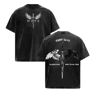 Isaiah 54 17 Bible Verse T Shirt Vintage Washed No Weapon Formed Christian Shirt Sword Angel Wings Faith Streetwear Graphic Tee HOPE Jesus Apparel Church Outfit Gym Pump Cover Oversized Heavyweight Cotton Aesthetic Religious Christ Gift for Men