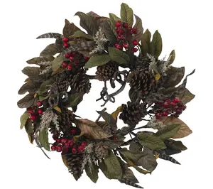 24" Pinecone, Berry & Feather Wreath by Nearlyatural