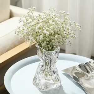 Tiktok Viral Crinkle Glass Vase, Handmade Irregular Clear Vase for Flowers, Aesthetic Home Decor, Coffee Table Centerpiece, Minimalist Modern Gift