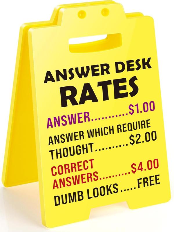 Desk Sign for Workday Humor - 6.3 x 3.9 in - Caution Overstimulated, Answer Desk Rate, Team Nuts - Yellow Sign with Black Text, for Office, Classroom, Home - Gift for Colleague, Boss & Employees